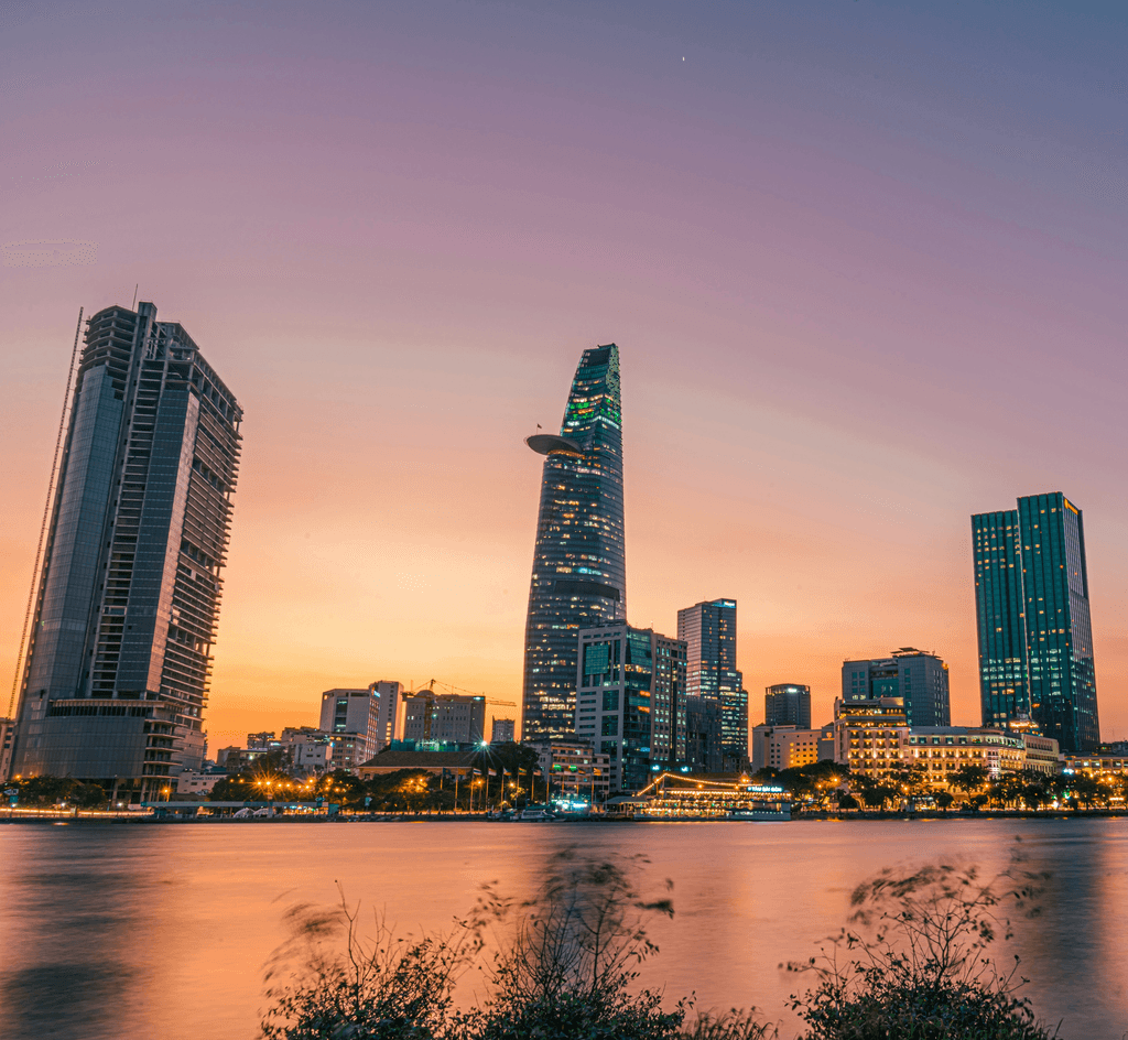 city skyline during night time